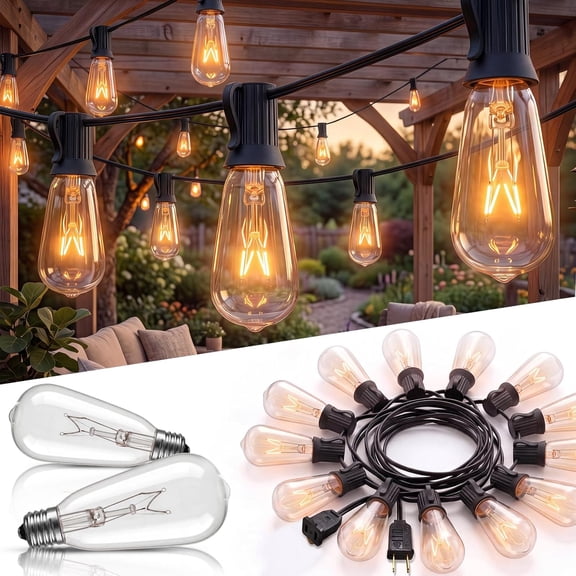 10Ft Outdoor String Lights Waterproof, Hanging Patio Lights with 11 Edison Bulbs (1 Spare), ST40 Vintage Edison Bulbs String Lights for Indoor Garden Backyard Party Wedding Balcony Decor- Black