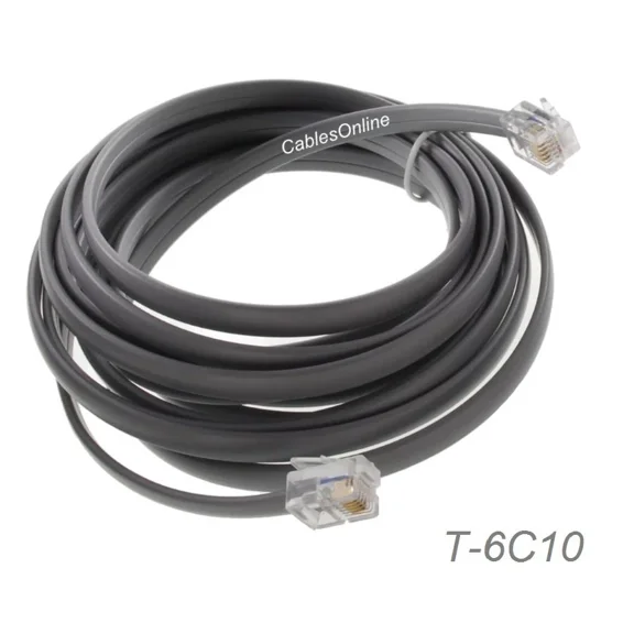 10Ft. Rj12 6P6C Flat Modular Telephone Cable, Gray, Cablesonline T-6C10
