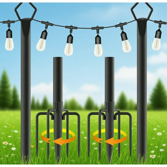 Sminiker 10-Foot Long String Lamp Post in Two-Piece Set: Outdoor Lamp Post with Metal Frame for Deck, Terrace, Backyard, Wedding, Deck and Party