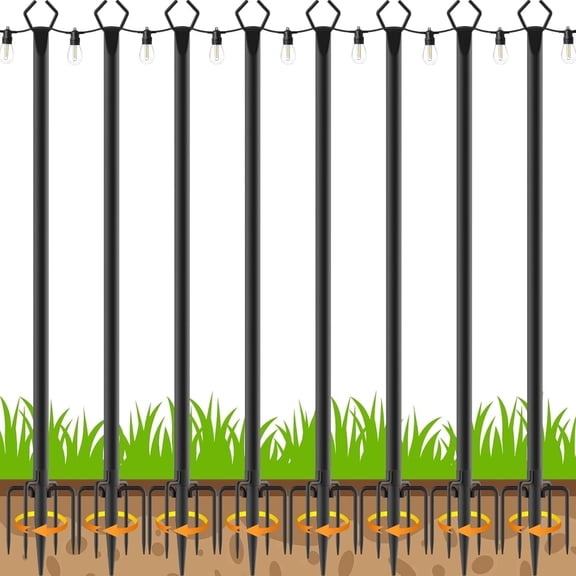 8pack 10Ft String Light Poles 8inch,Light Poles for Outside Lights,Outdoor with Fence Brackets Hanging Lights,Metal Stand Deck Patio Backyard