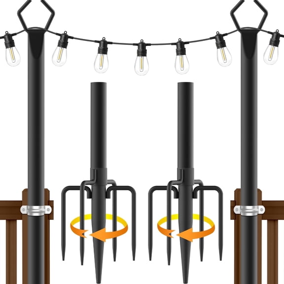10Ft String Light Poles 2 inch,Light Poles for Outside Lights,Outdoor with Fence Brackets Hanging Lights,Metal Stand Deck Patio Backyard