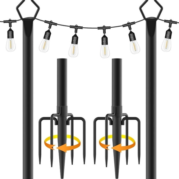 2 Pack 10Ft String Light Poles for Patio, Deck, Backyard and Outdoor, Heavy-Duty Metal Poles with Fork Brackets, Weather-Resistant & Adjustable Height, Easy Installation, Black