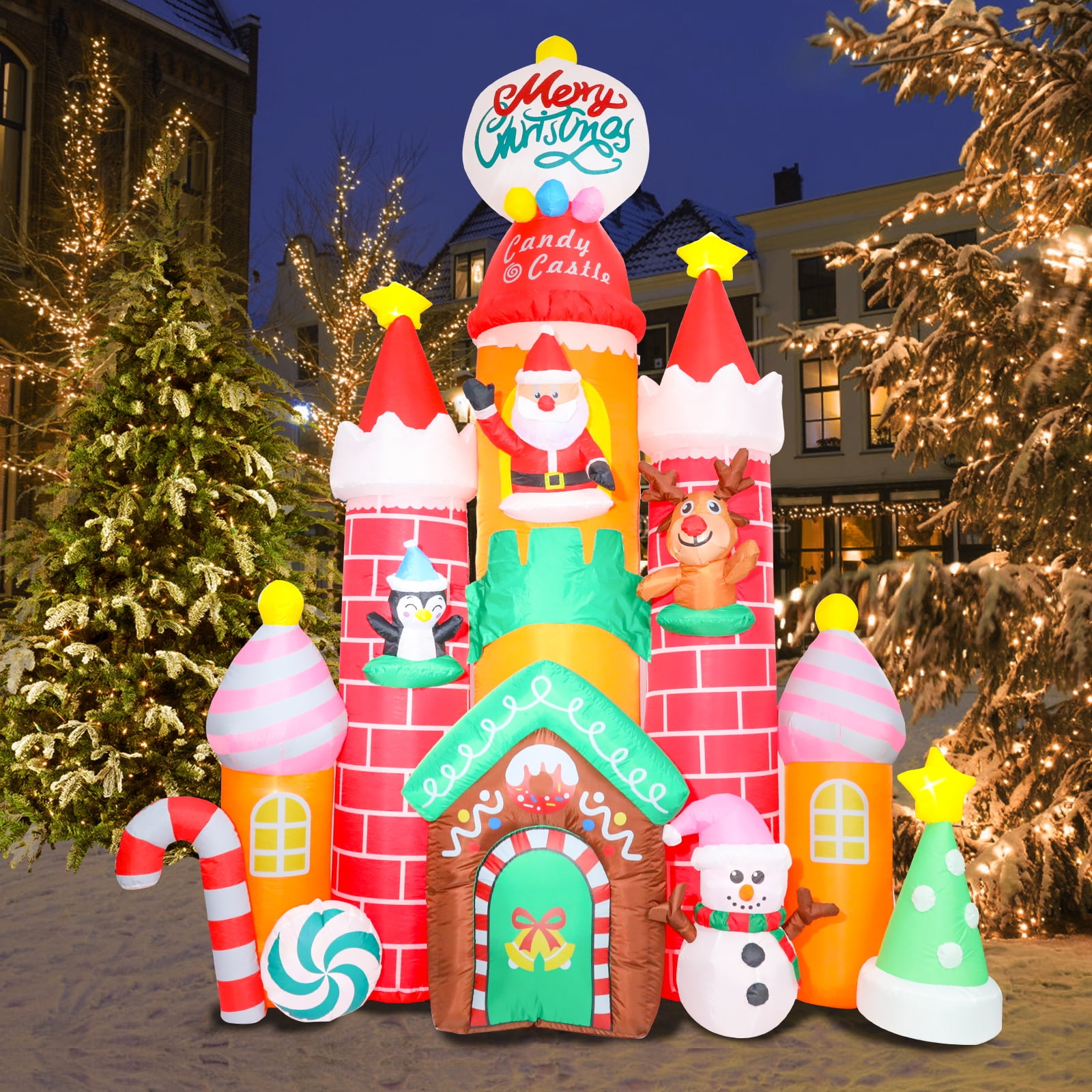 10Ft Super Plus Size Christmas Inflatables Candy Castle with Santa