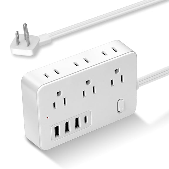 10Ft Surge Protector Flat Extension Cord Flat Plug Power Strip, 6AC Outlets, 4 USB Charger(1 USB C Port), 1700 Joules Protection, Office Supplies, Dorm Room Essentials