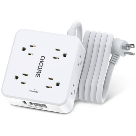 10ft Surge Protector Power Strip - 8 AC Outlets & 4 USB Ports (2 USB C), 3-Sided Flat Plug Power Strip, ETL Certified, White