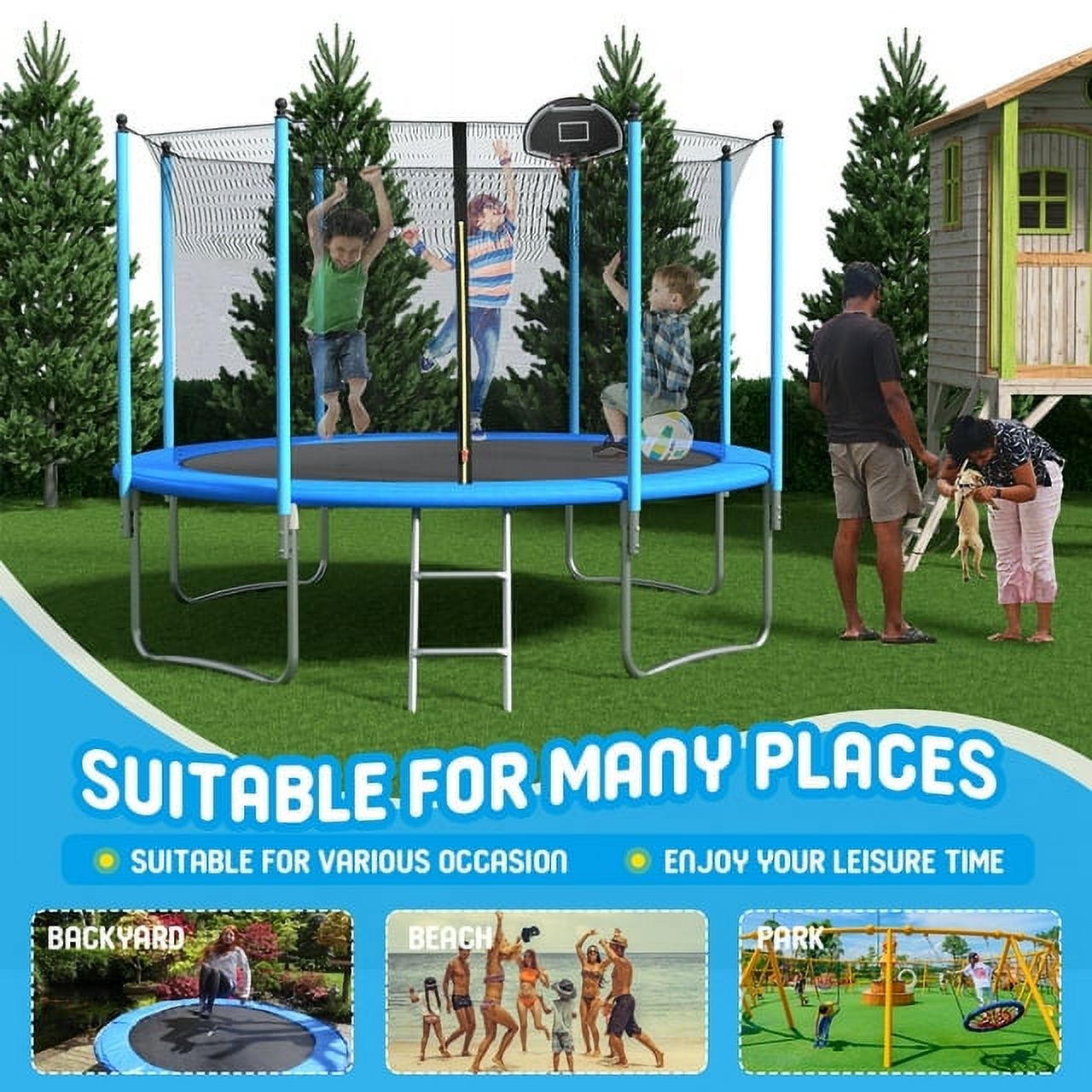 10Ft Trampoline with Safe Enclosure Net 680 lbs Jump Mat Ladder for Kid