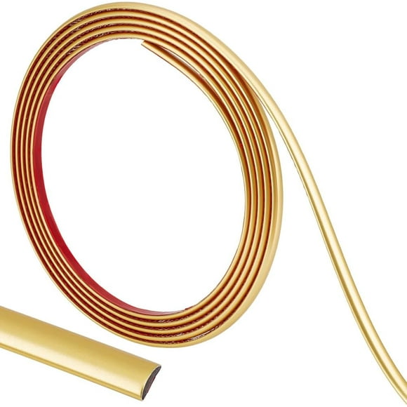 10Ft x 0.3in Flexible Molding Trim Peel and Stick Gold Self Adhesive Waterproof Wall Mirror Corner Round Edge Tile Trim Ceiling Countertop for Floor Furniture Baseboard Border Door