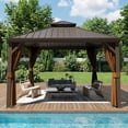 thumbnail image 1 of 10Ft x 12Ft Dual-Layer Roof Gazebo with Mosquito Netting, Rust-Resistant, Integrated Drainage, Ideal for Patio & Deck, 1 of 6