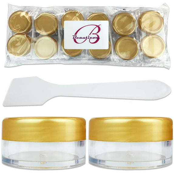 10G/10ML Plastic Clear Cosmetic Sample Jars with Gold Lid and Spatulas
