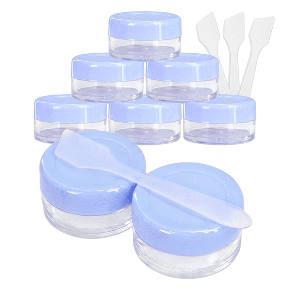 10G/10ML Plastic Clear Cosmetic Sample Jars with Lavender Blue Lid and Spatulas