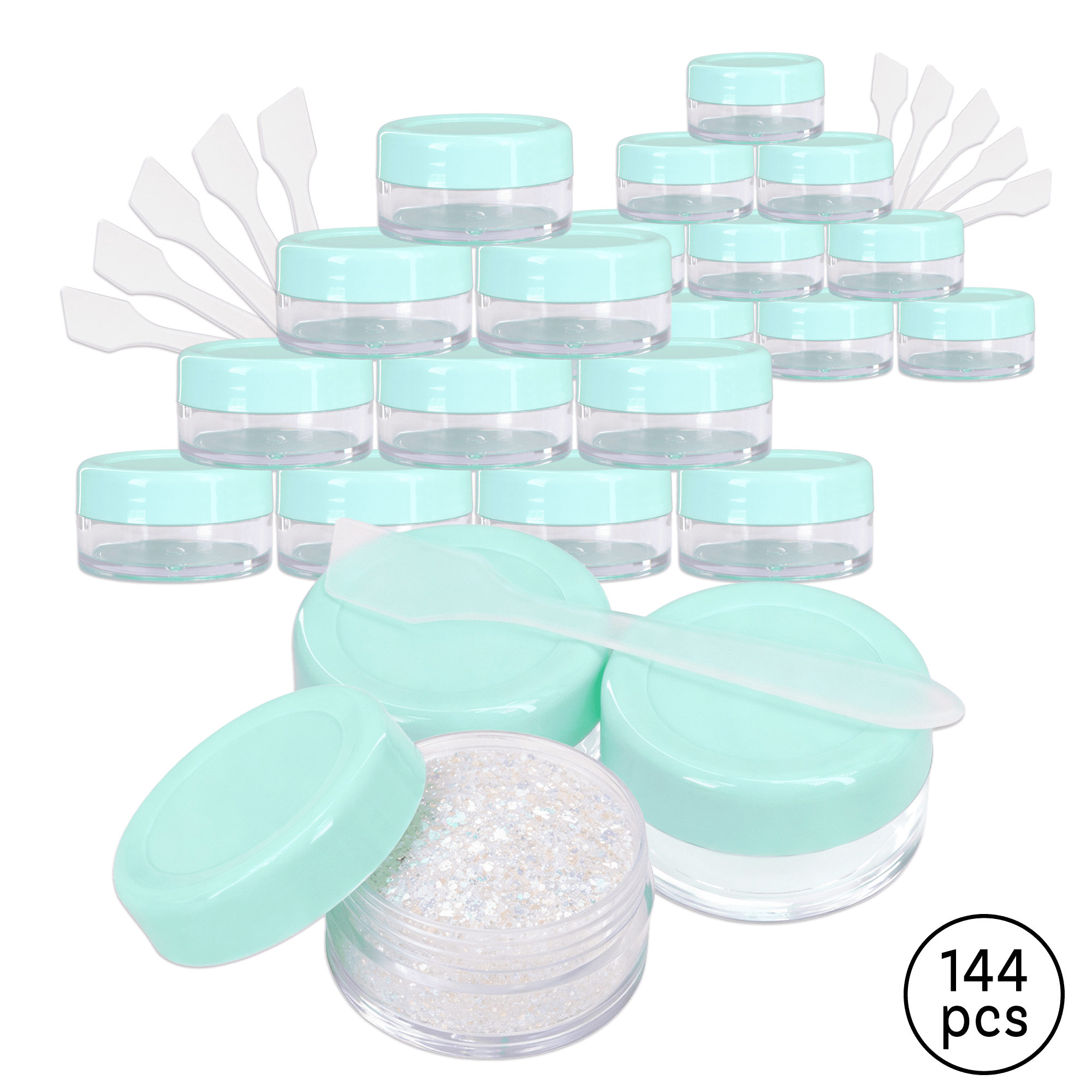 10G/10ML Plastic Clear Cosmetic Sample Jars with Lavender Blue Lid and Spatulas