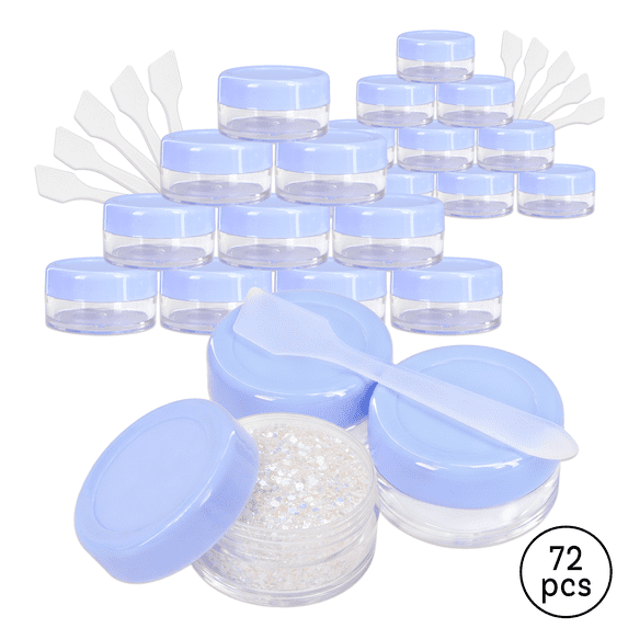 10G/10ML Plastic Clear Cosmetic Sample Jars with Lavender Blue Lid and Spatulas