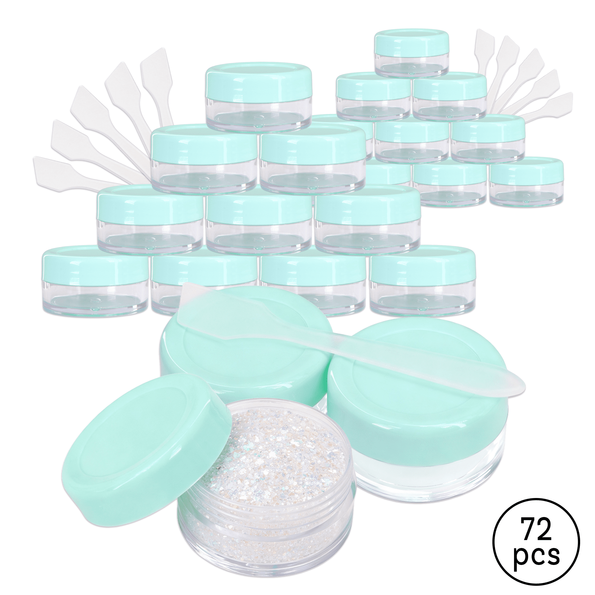 10G/10ML Plastic Clear Cosmetic Sample Jars with Teal Green Lid and Spatulas