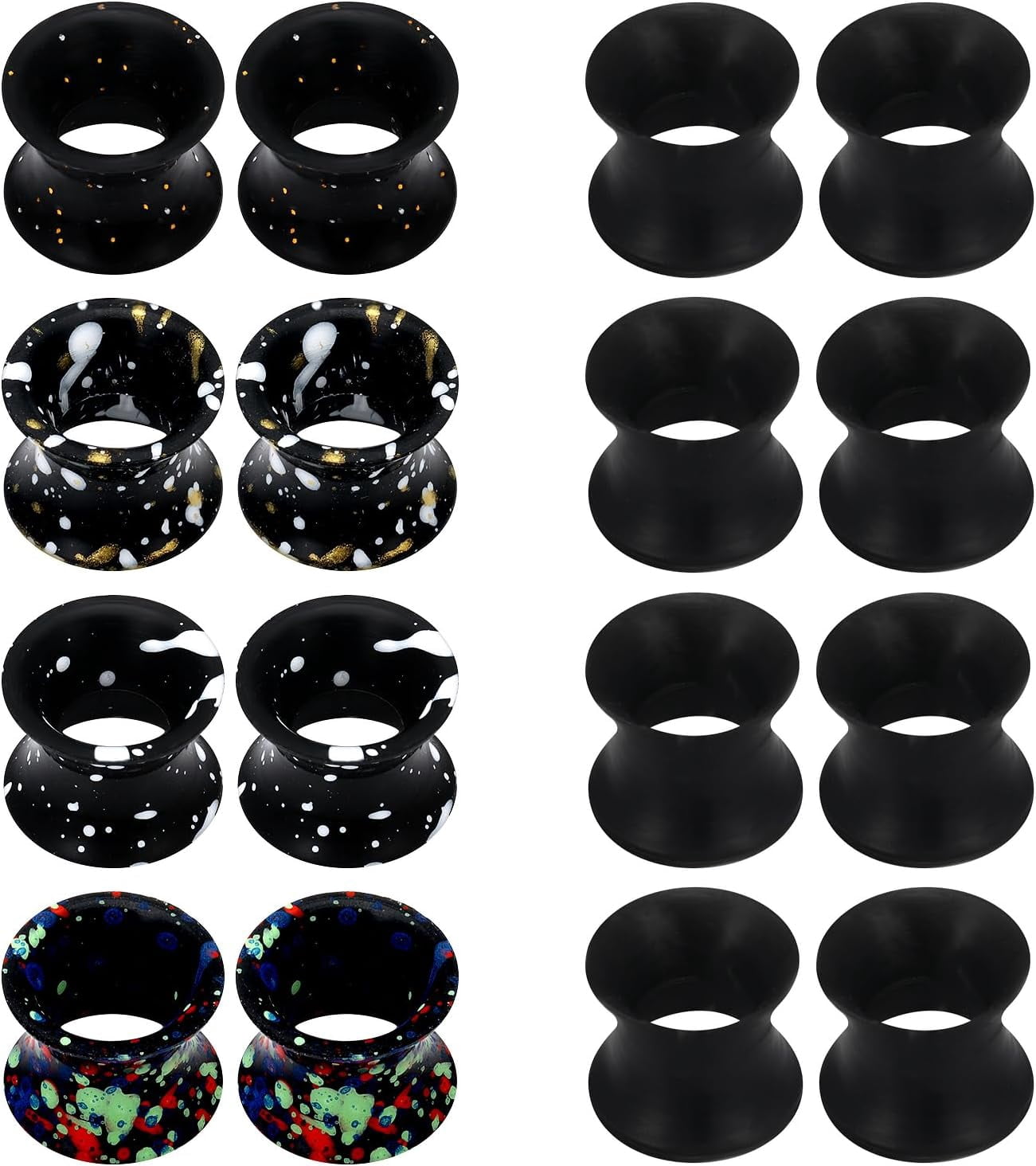 9 Paires Bouchons D'Oreilles En Silicone Souple Colorés - Tunnels D'Étirement Double Flare Gauges 8G à 00G