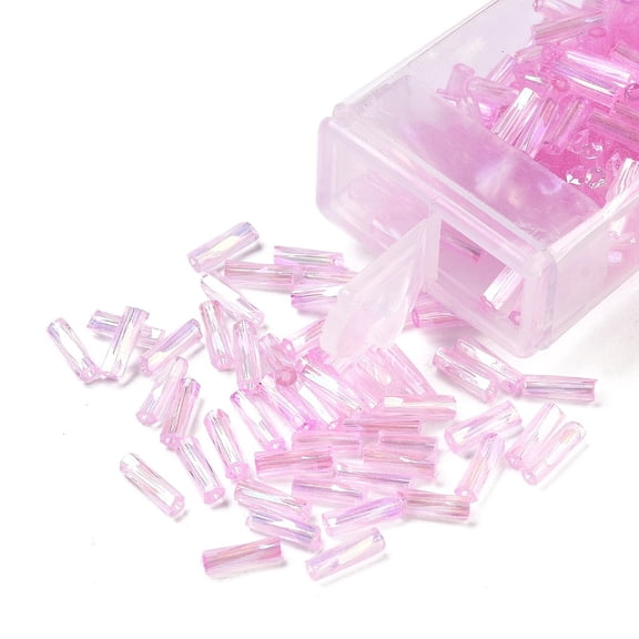 10G Ceylon Glass Twist Bugle Beads Transparent Colours Rainbow Hot Pink 6.5x2mm Hole: 0.8mm