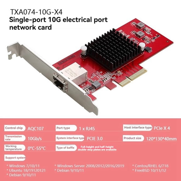 10GB Ethernet Network Adapter PCI-E RJ45 Fiber Optic Network Card AQC107 Chip 2.5G/5G/10G Server Ethernet Card