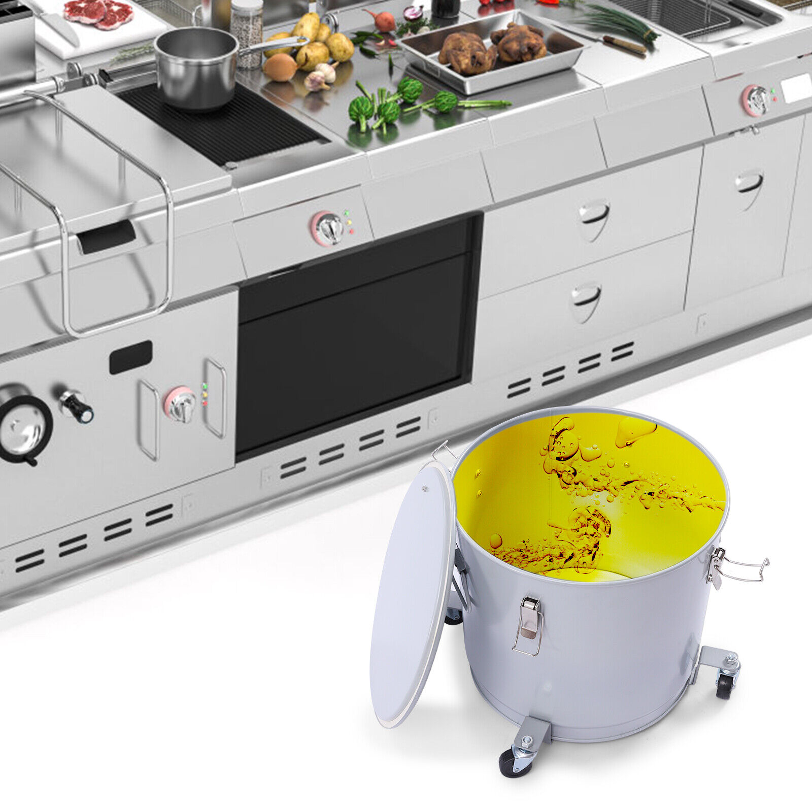 10Gallon Fryer Grease Bucket Oil Disposal Caddy 40L Oil Bucket w/Lid