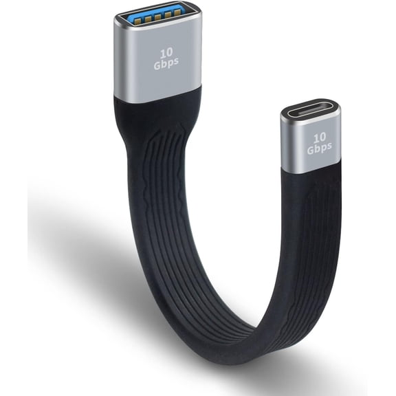 10Gbps USB C Female to USB A Female Adapter Soft Flat Short USB C to USB A Extender Cable for iPhone, MacBook, Power Bank