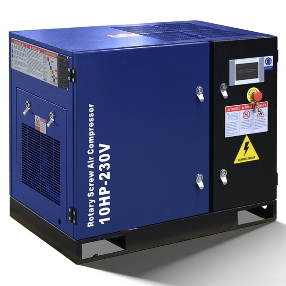 10HP Rotary Screw Air Compressor, 34 CFM @ 125 PSI, 230V 3-Phase 60Hz Industrial Fixed Speed Air System, Direct Drive with Schneider Components & LCD Controller, 3/4" NPT Outlet