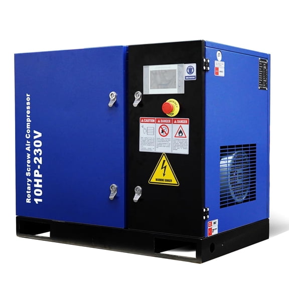 10HP Rotary Screw Air Compressor, 34CFM 125PSI, 230V 60Hz 3-Phase Variable Speed Frequency Industrial Air Compressor System, with PLC Touch Controller, Low Noise, Efficient Cooling System