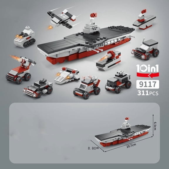 10IN1 Helicopter Fire Rescue Engineering Vehicle Building Blocks Police Tank Helicopter Puzzle Bricks Compatible Child Gift Toy