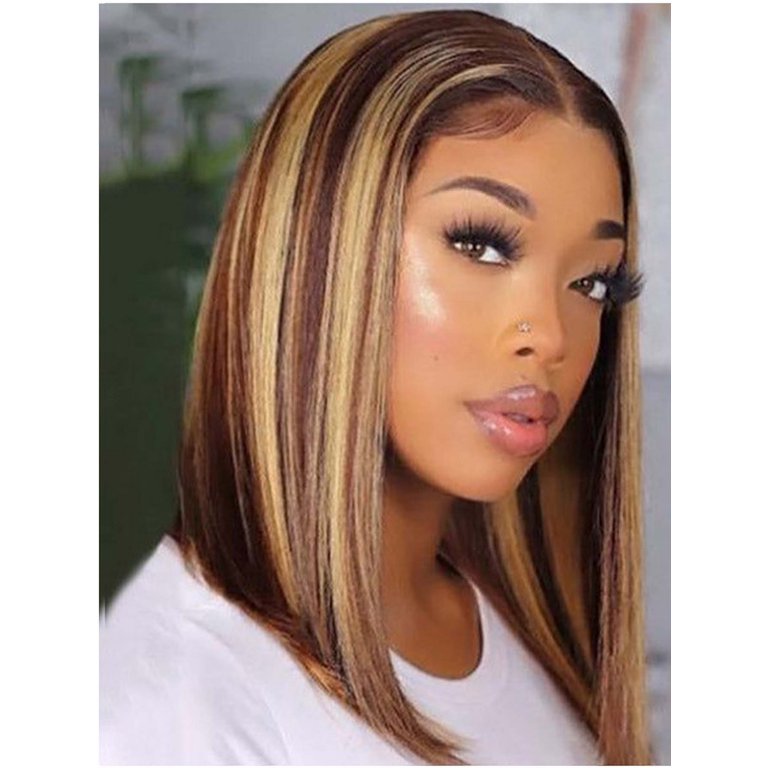 10INCH Highlight Bob Wig Human Hair Straight 4/27 Honey Bob 