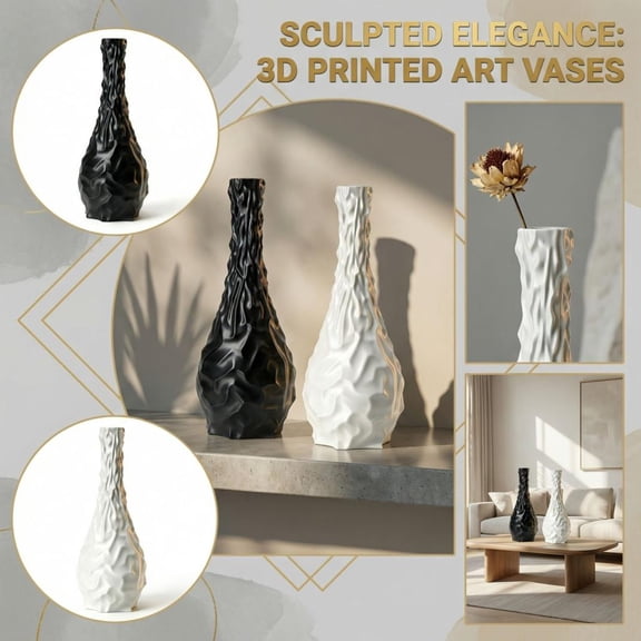 10Inch 3D Printed Art Vase, Matte White Textured Ceramic-Like Flower Vase, Modern Abstract Decorative Vase For Tabletop Centerpieces, Shelf Display, Living Room, Bedroom And Home