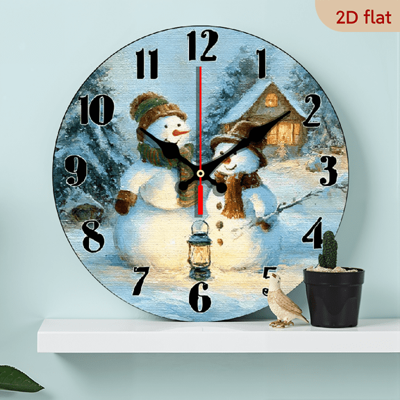 10Inch Charming Snowman House Silent Wooden Wall Clock - Battery-Powered, No Ticking, Perfect for Bedroom, Living Room, Office Kitchen Decor