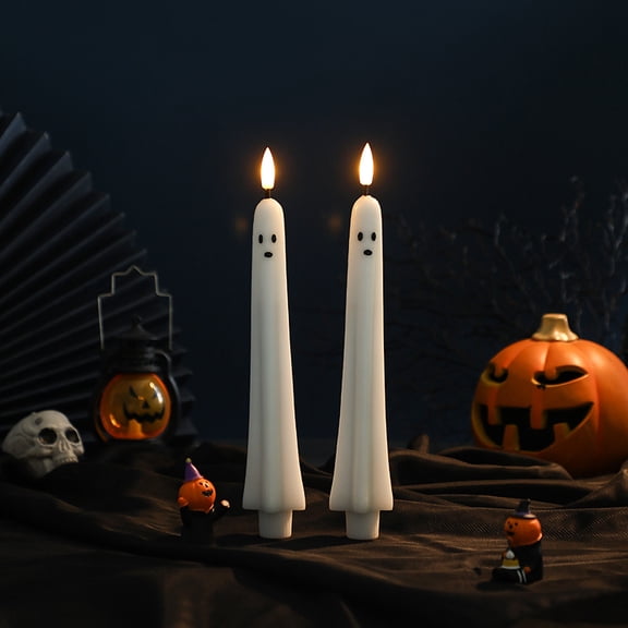 10Inch Ghost Flameless Taper Candles with Remote Control, Battery Operated LED Candle for Home Party Mantel Fireplace Decor, 2 Pack