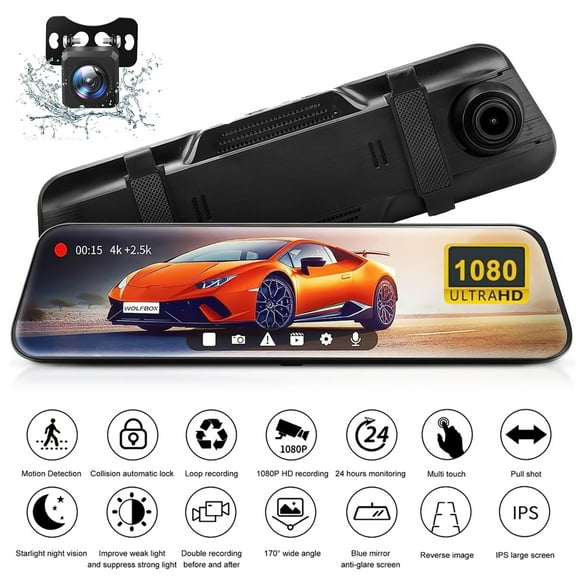 10Inch IPS Screen Dash Cam Front Rear, 1080P Full HD Dash Camera for Cars, Free 32GB Card, Night Vision, 170Wide Angle, WDR, 24H Parking Mode