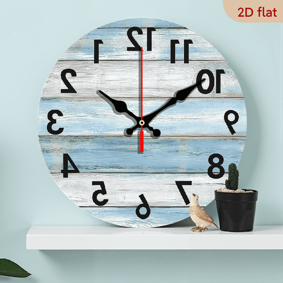 10Inch Wooden Backwards Reverse Wall Clock Unusual Numbers Counter Clockwise Wooden Bathroom Clock Battery Operated Non Ticking Silent Clocks Living Room Decorative Decor Round 10