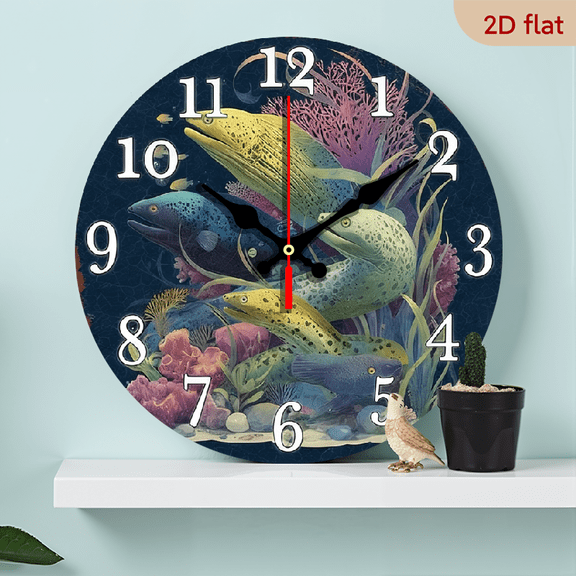 10Inch Wooden Underwater Marine Life Wall Clock - Vibrant Coral Reef Colorful Fish Design, Silent Non-Ticking Wooden Clock for Kitchen, Bedroom, Living Room, Stairwell, Laundry - 25cm Si