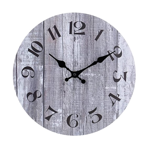 10Inch Wooden Wall Clock - Silent Non-Ticking Battery Operated Rustic Retro Decorative Wall Clock for Living Room Kitchen Bathroom Home Decor(Gray)