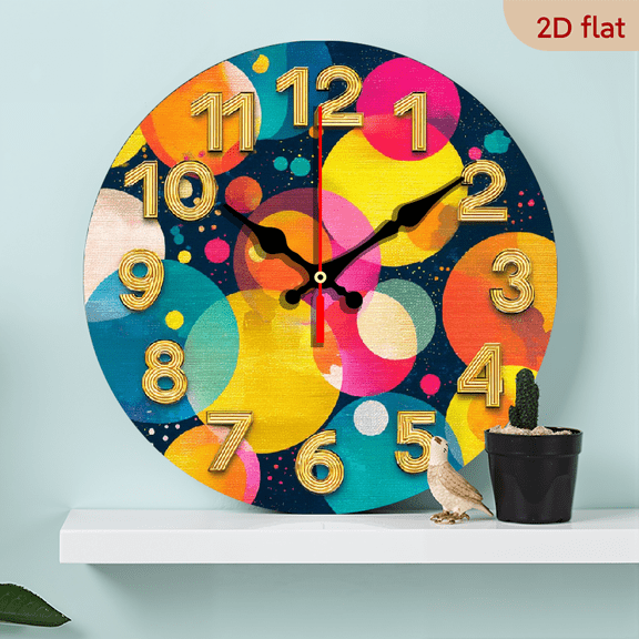 10Inch Wooden wall-mounted clock, Modern, colorful and minimalist style round wooden wall-mounted clock, battery-powered (excluding AA battery), suitable for home, kitchen, swimming pool b
