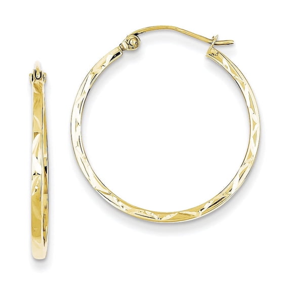 10K 1.5x25mm Diamond Cut Hoop Earrings 10k Yellow Gold Earrings