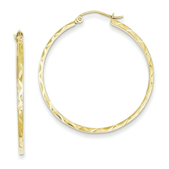 10K 1.5x35mm Diamond Cut Hoop Earrings