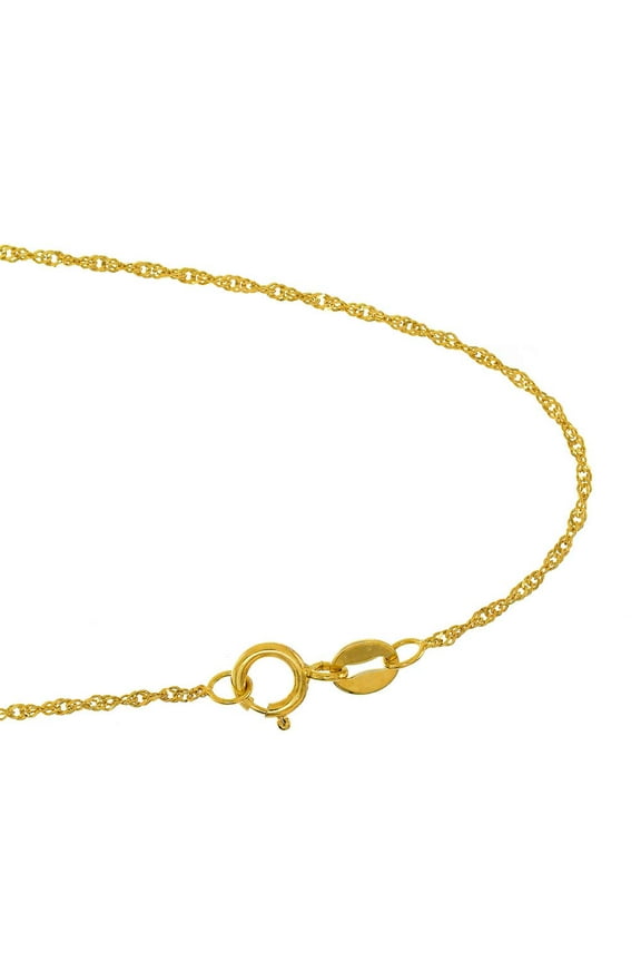 10K 10" Yellow Gold 1.5mm Diamond Cut Singapore Chain Anklet with Spring Ring Cl asp