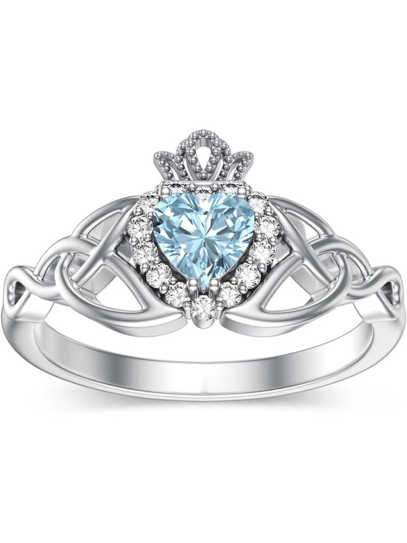10K 14K 18K Gold Celtic Knot Gemstone Claddagh Ring for Women Irish Heart Birthstone Claddagh Ring Promise Ring for Her Wife