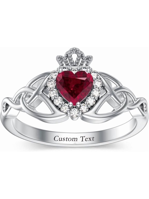 10K 14K 18K Gold Celtic Knot Gemstone Claddagh Ring for Women Irish Heart Birthstone Claddagh Ring Promise Ring for Her Wife
