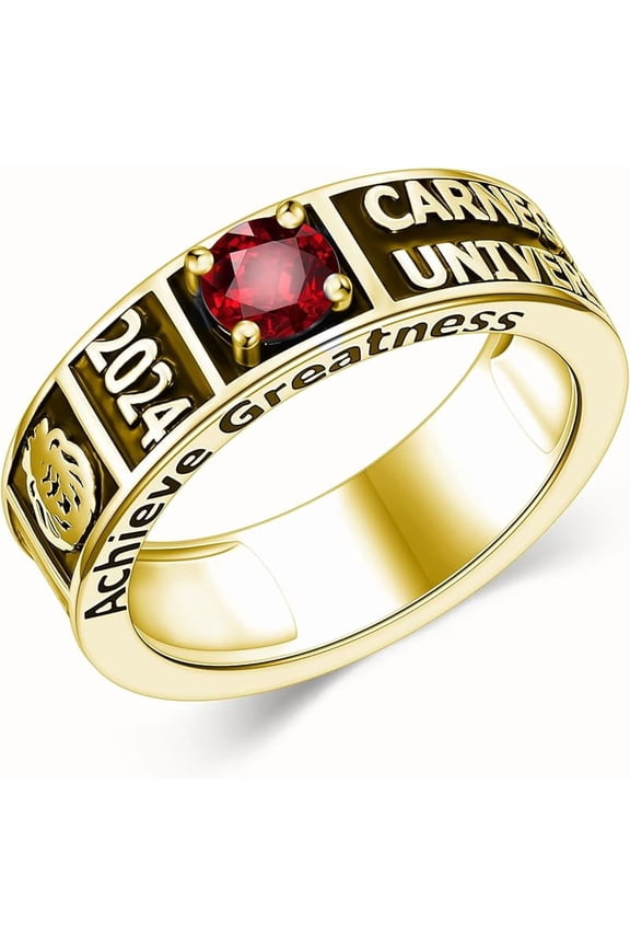 10K/14K/18K Gold/Sterling Silver Class Ring for Men Customized High School College University Men's Class Ring Personalized Birthstone Ring Size 4-15 Graduation Ring Engraved Name