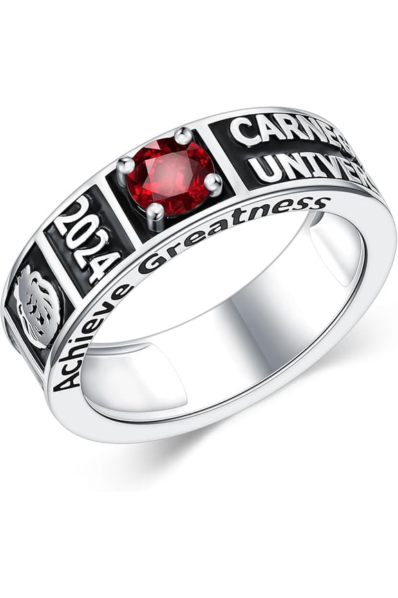 10K/14K/18K Gold/Sterling Silver Class Ring for Men Customized High School College University Men's Class Ring Personalized Birthstone Ring Size 4-15 Graduation Ring Engraved Name