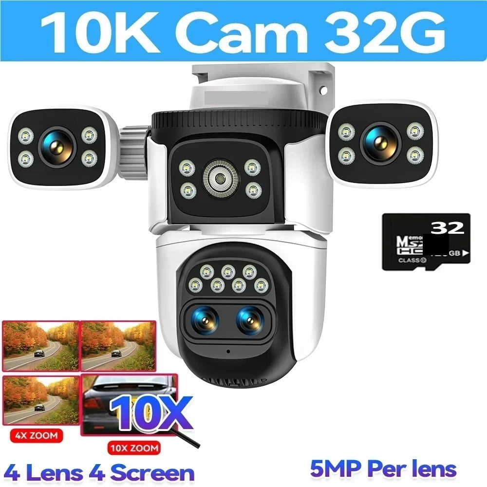10K 20MP UHD WiFi6 IP Camera Outdoor Four Screen CCTV 10X Optical