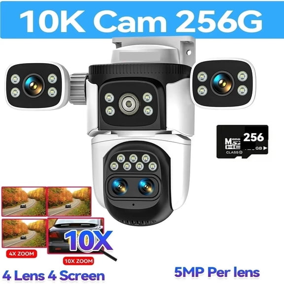 10K 20MP UHD WiFi6 IP Camera Outdoor Four Screen CCTV 10X Optical Zoom Security Cam Four Lens 360°PTZ Surveillance Video Cam