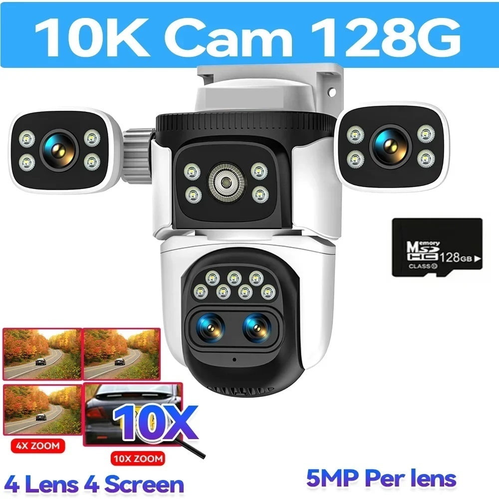 10K 20MP UHD WiFi6 IP Camera Outdoor Four Screen CCTV 10X Optical