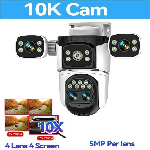 10K 20MP UHD WiFi6 IP Camera Outdoor Four Screen CCTV 10X Optical Zoom Security Cam Four Lens 360°PTZ Surveillance Video Cam