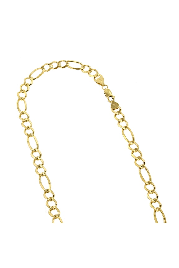 10K 8.5 Yellow Solid Gold 8.5mm Diamond Cut Figaro Chain Link Bracelet with Lobster C lasp