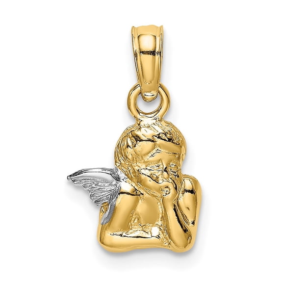Finest Gold 10K Angel Resting On Elbow with Rhodium Wing Charm