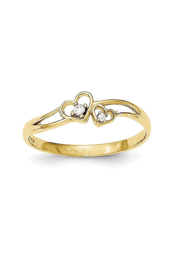 10K CZ Double Heart Ring