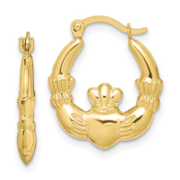 10K Claddagh Hollow Hoop Earrings 10k Yellow Gold Earrings