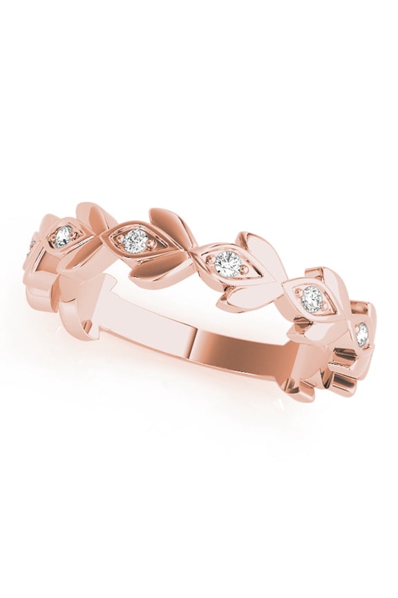 10K Diamond Leaf Shape Designed Wedding Band In Solid Rose, White & Yellow Gold